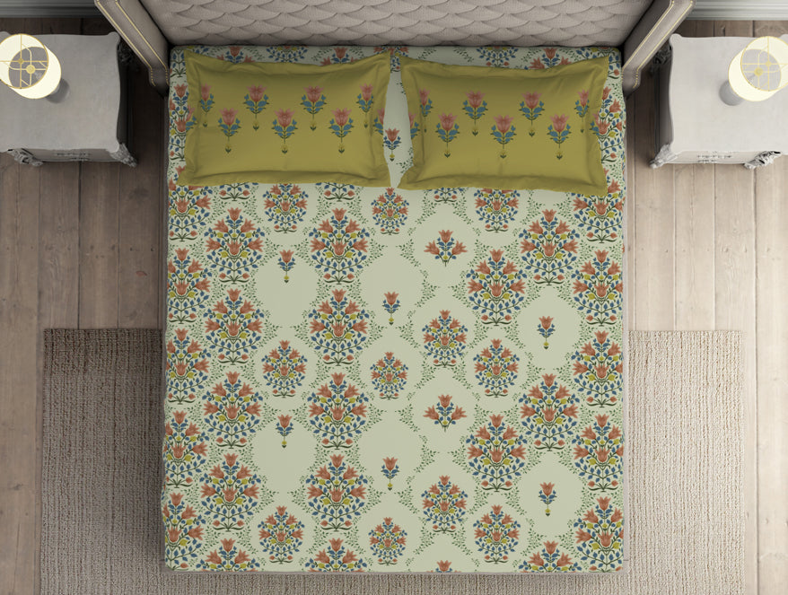Spaces India Floral Pear Sorbet - Light Yellow 100% Cotton Double Bedsheet - Queens Garden By Spaces - view 3