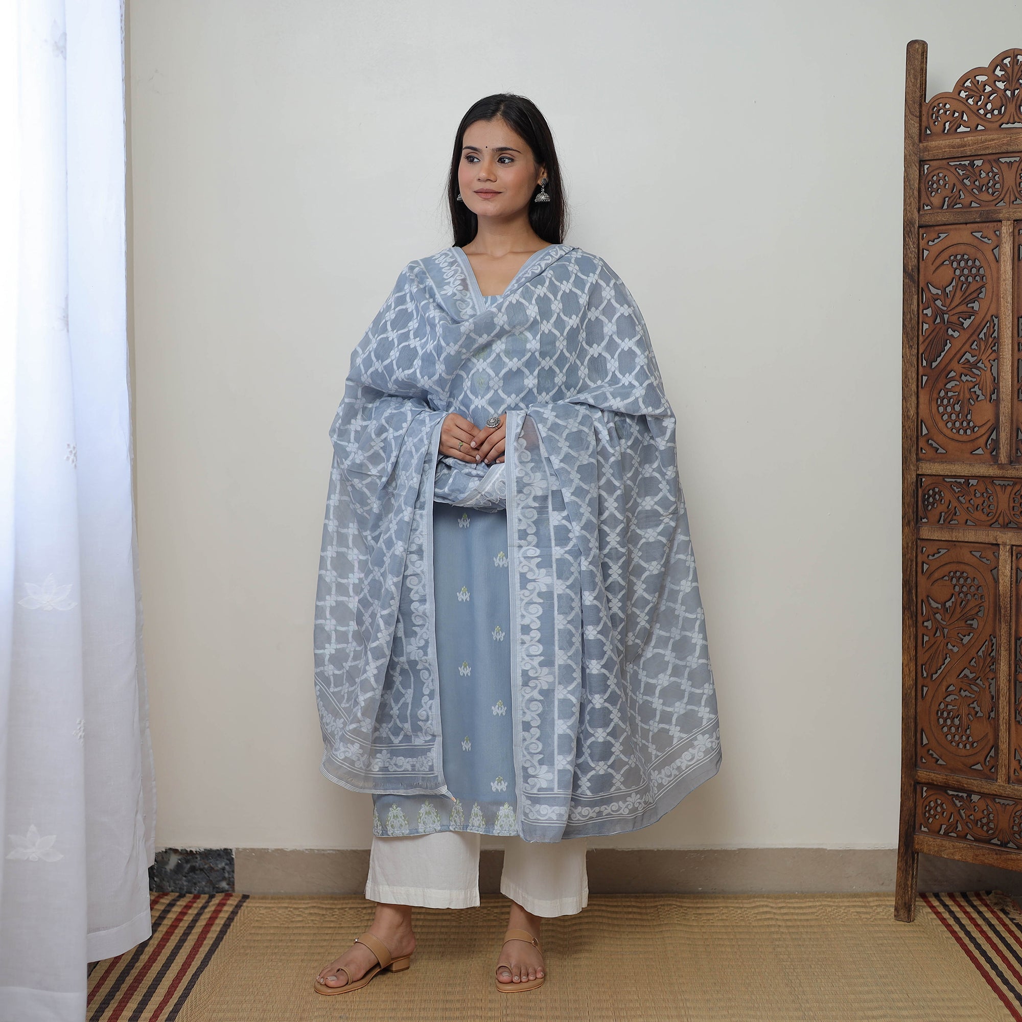 ITOKRI CASUALS Bengal Jamdani Silk Cotton Kurta with Dupatta Set 02 - view 3