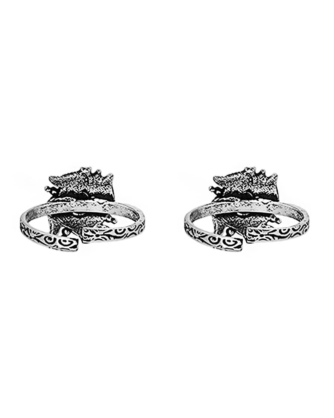 TEEJH Niya Pink Stone Silver Oxidised Toe Rings for Women - view 6