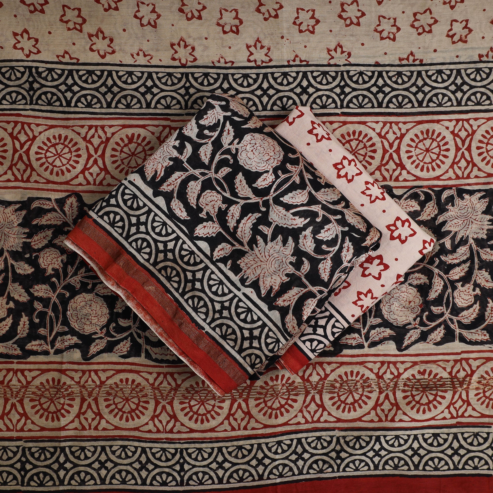 HAVELI CHRONICLES Black - 3pc Chanderi Silk Bagru Print Dress Material 07 - view 2