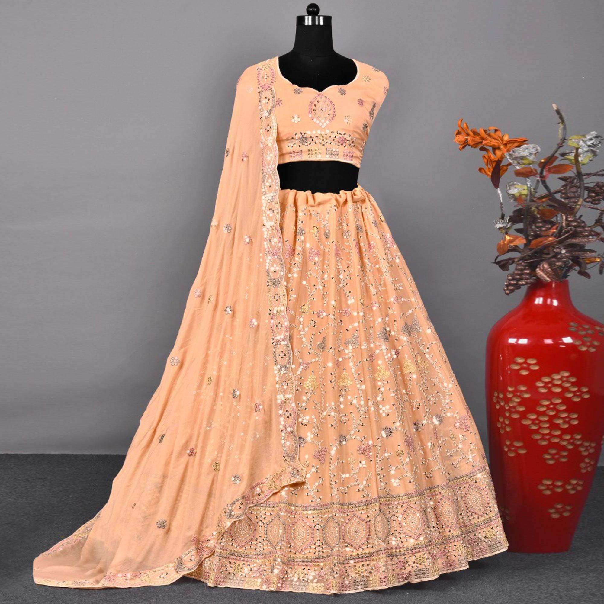 Peachmode Light Orange Partywear Embroidered Georgette Lehenga Choli