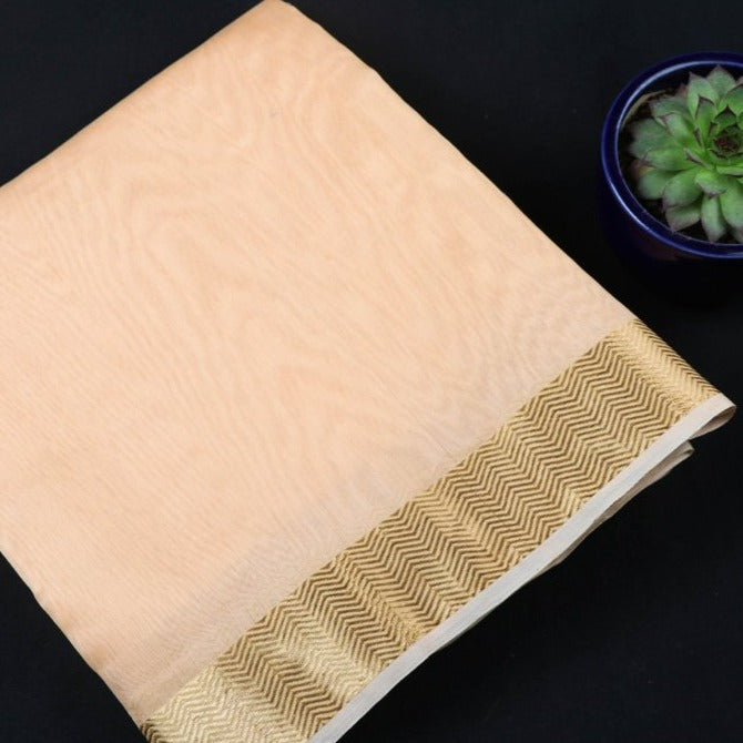 JALPARI Beige - Chanderi Silk Nakshi Kinari Border Handloom Mercerized Precut Fabric