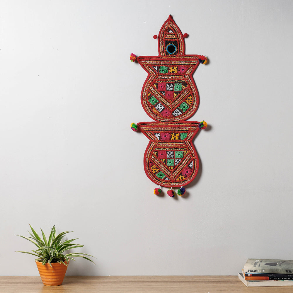 KACHCHH JI CHHAAP 2 Pocket - Mirror Work Kutch Hand Embroidered Kalash Wall Hanging Letter Holder