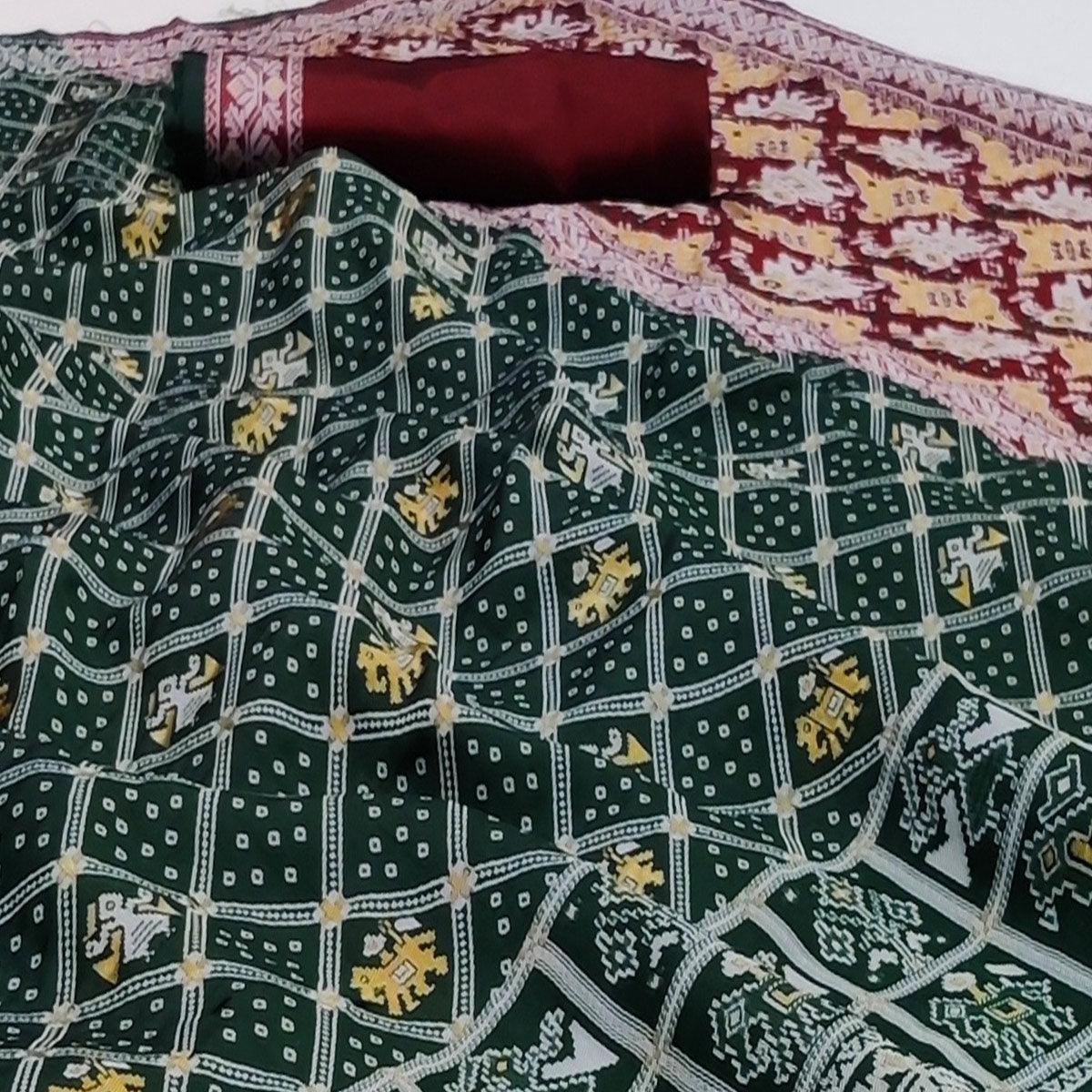 Peachmode Dark Rama Green Festive Wear Woven Soft Silk Patola Saree - view 3