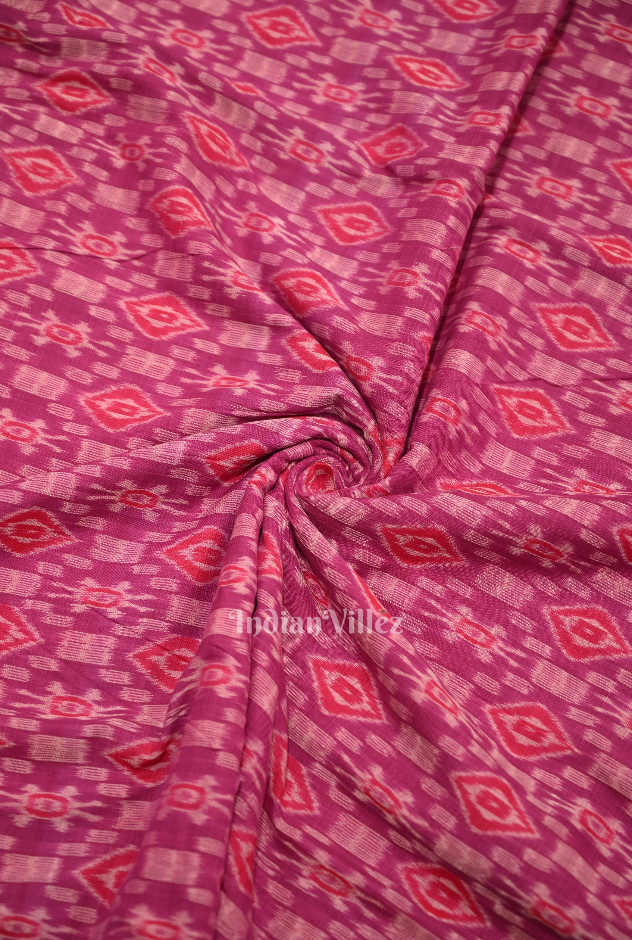 IndianVillèz Rani PInk Sambalpuri Ikat Cotton Fabric