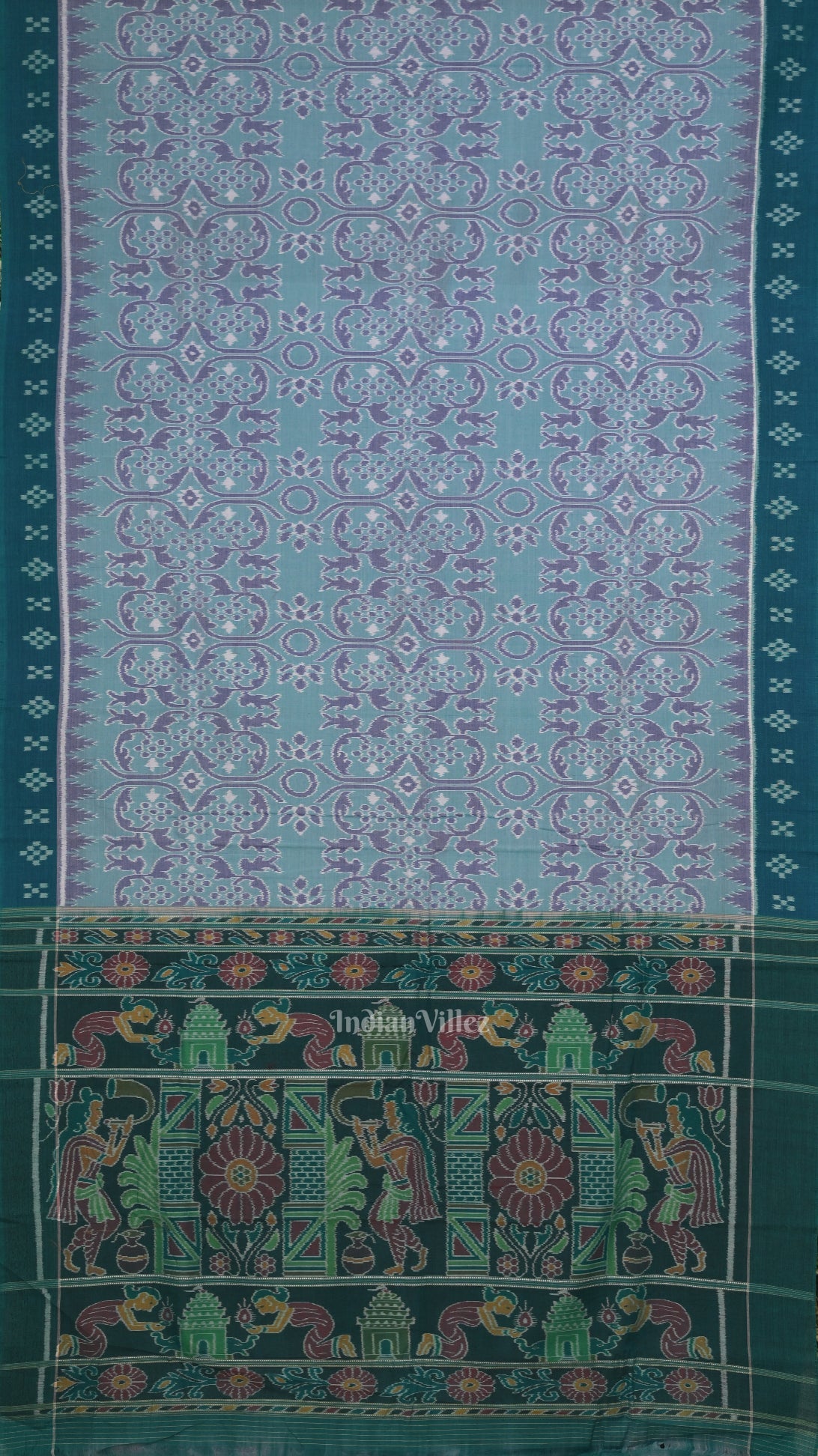 IndianVillèz Light Blue Odisha Pure Sambalpuri Cotton Saree