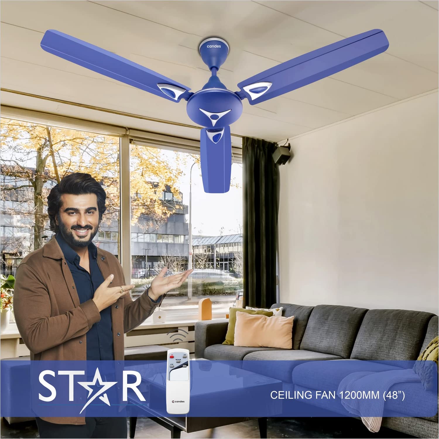 Candes Star 1200mm High-Speed Decorative Remote Ceiling Fans for Home | BEE 3 Star Rated 405 RPM Anti-Dust | 2 Years Warranty (Silver Blue) Pack of 1 - view 2