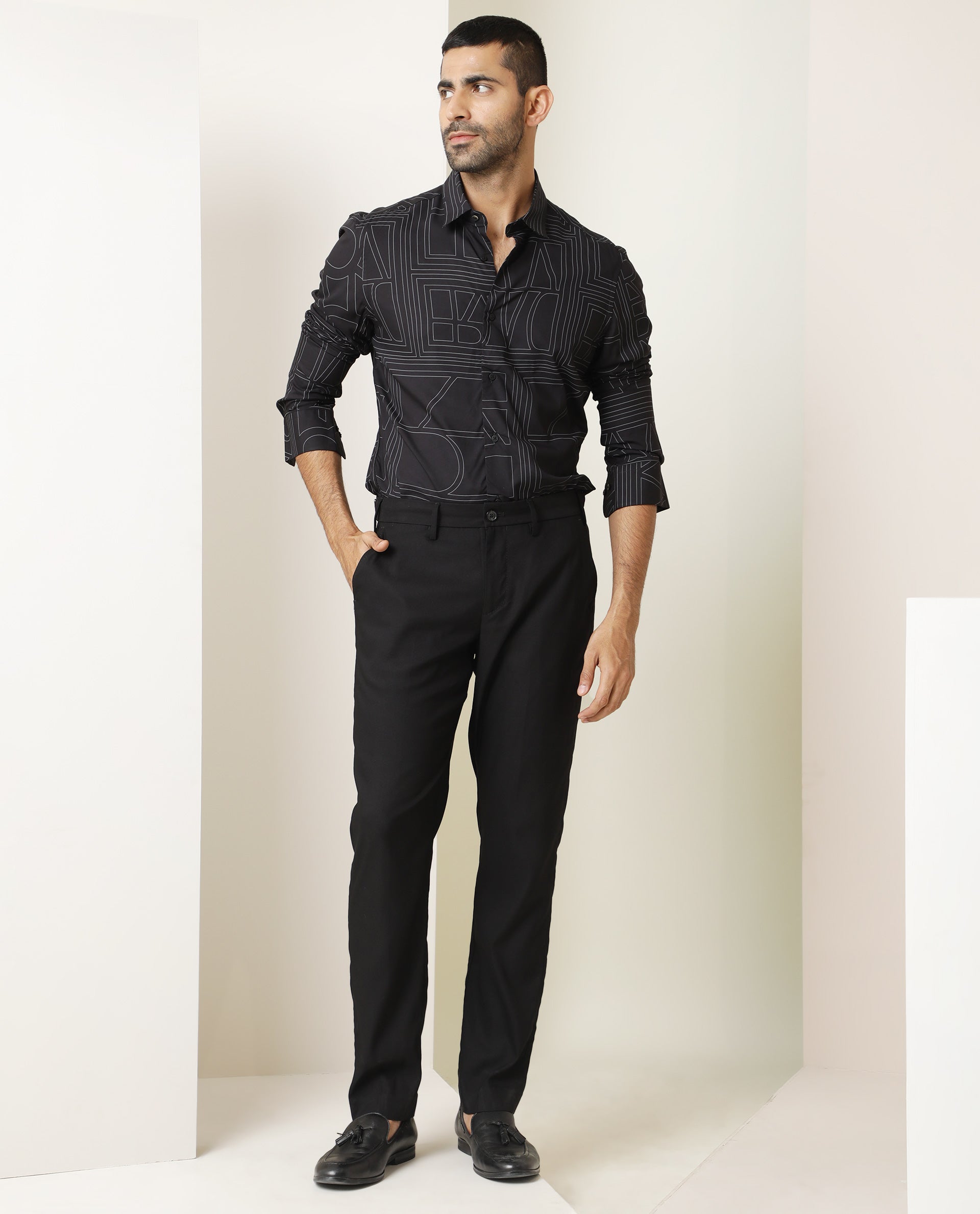 Rare Rabbit Men's Malfor Black Viscose Fabric Graphic Print Full Sleeves Shirt - view 7