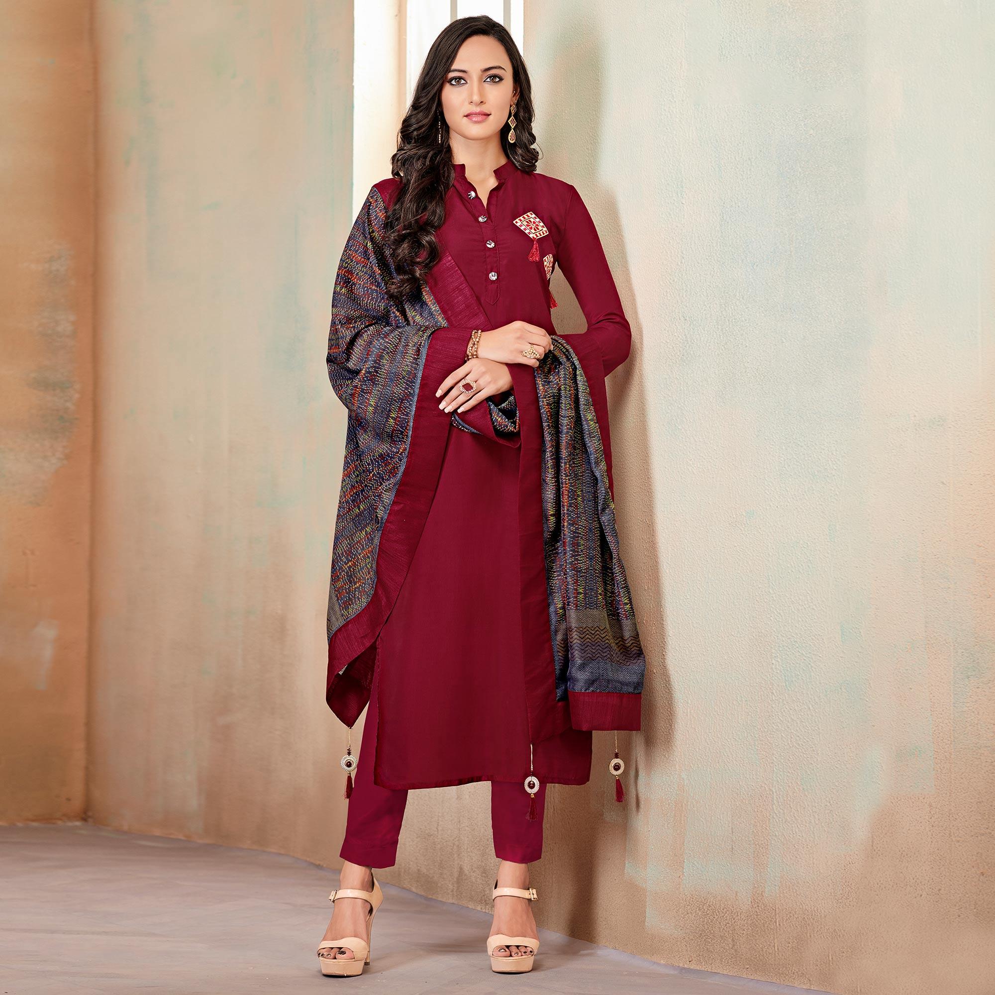 Peachmode Seller Glorious Maroon Colored Partywear Cotton Suit