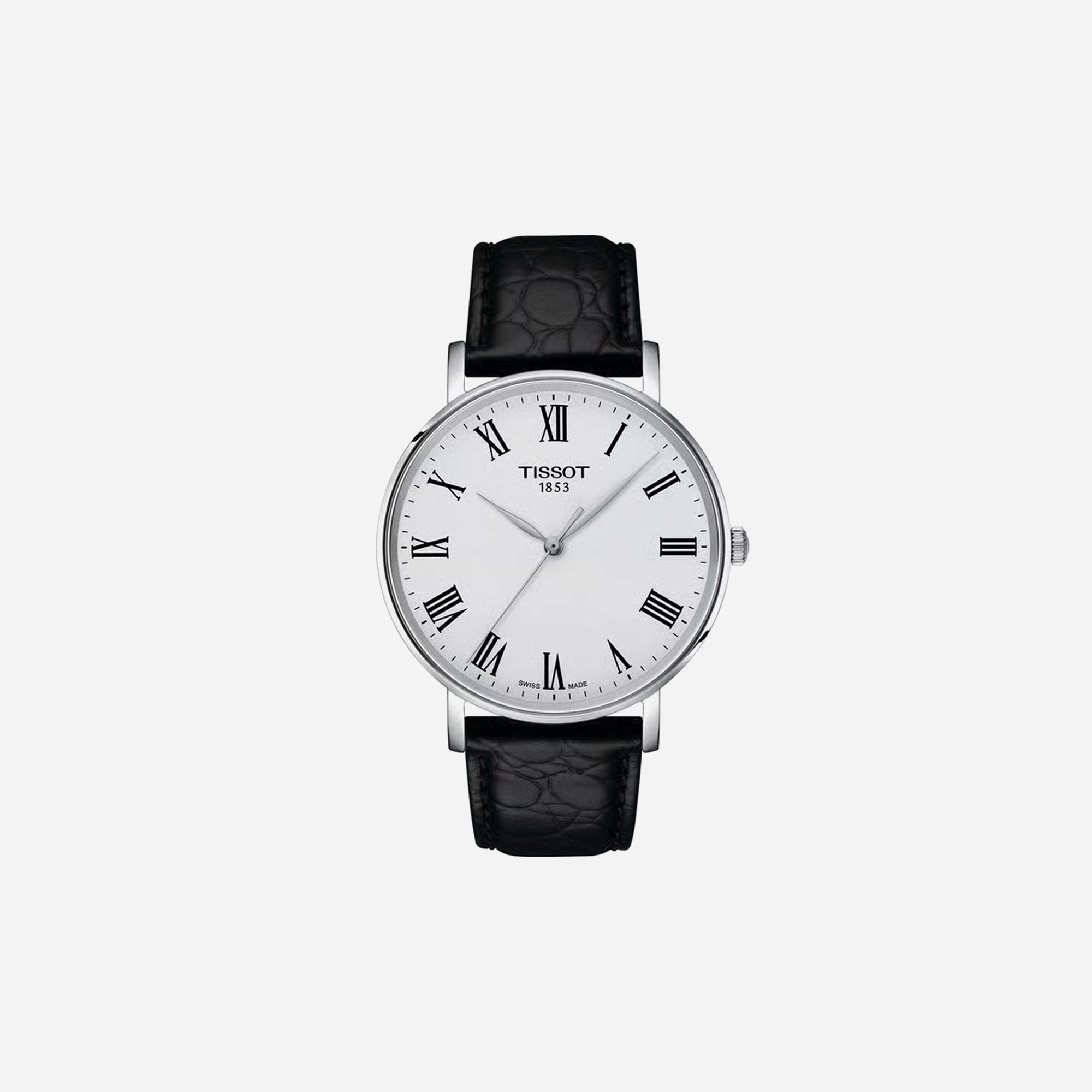 Tissot Everytime Silver Dial 40mm Black Leather Strap Quartz Watch