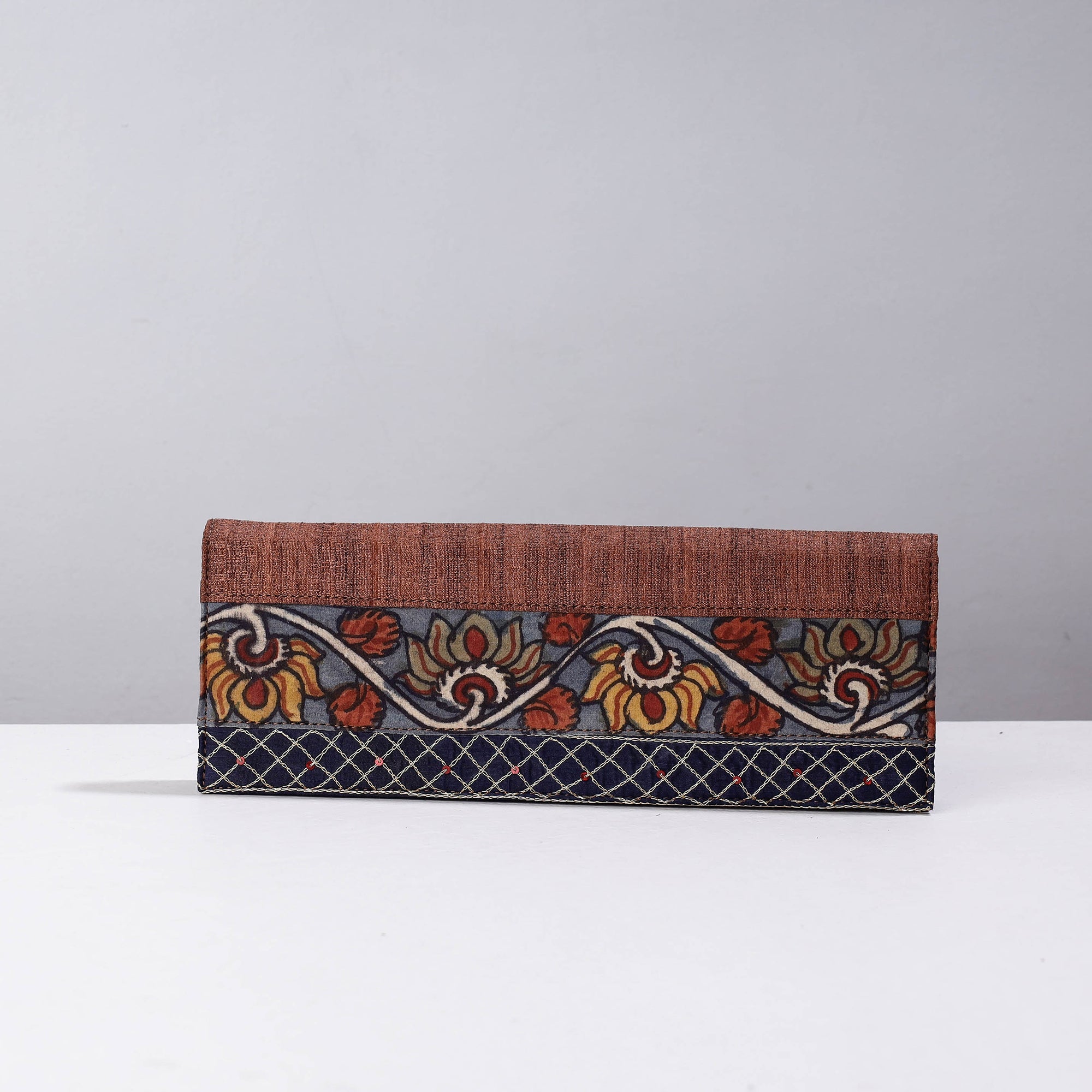 DWARAKA PLUS Brown - Handpainted Kalamkari Natural Dyed Ghicha Silk Clutch