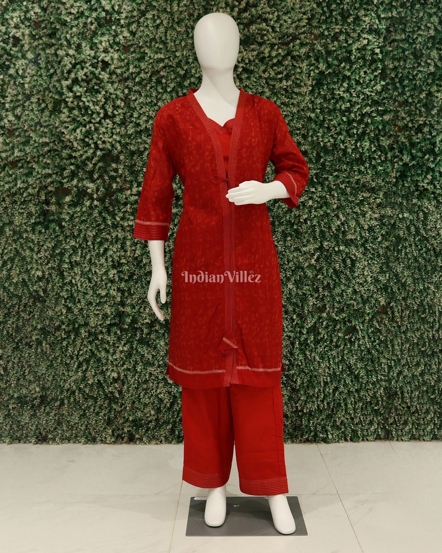 IndianVillèz Red Music Theme Odisha Ikat Designer 3 Piece Set For Women