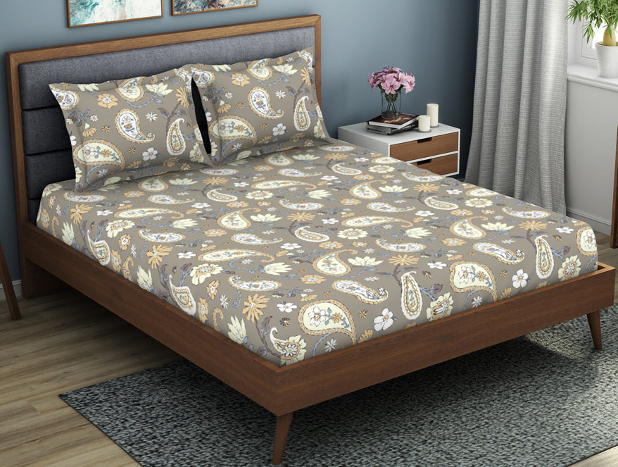 Spaces India Floral Crockery - Taupe Polycotton King Size Bedsheet - Wonder Full By Welspun - view 2