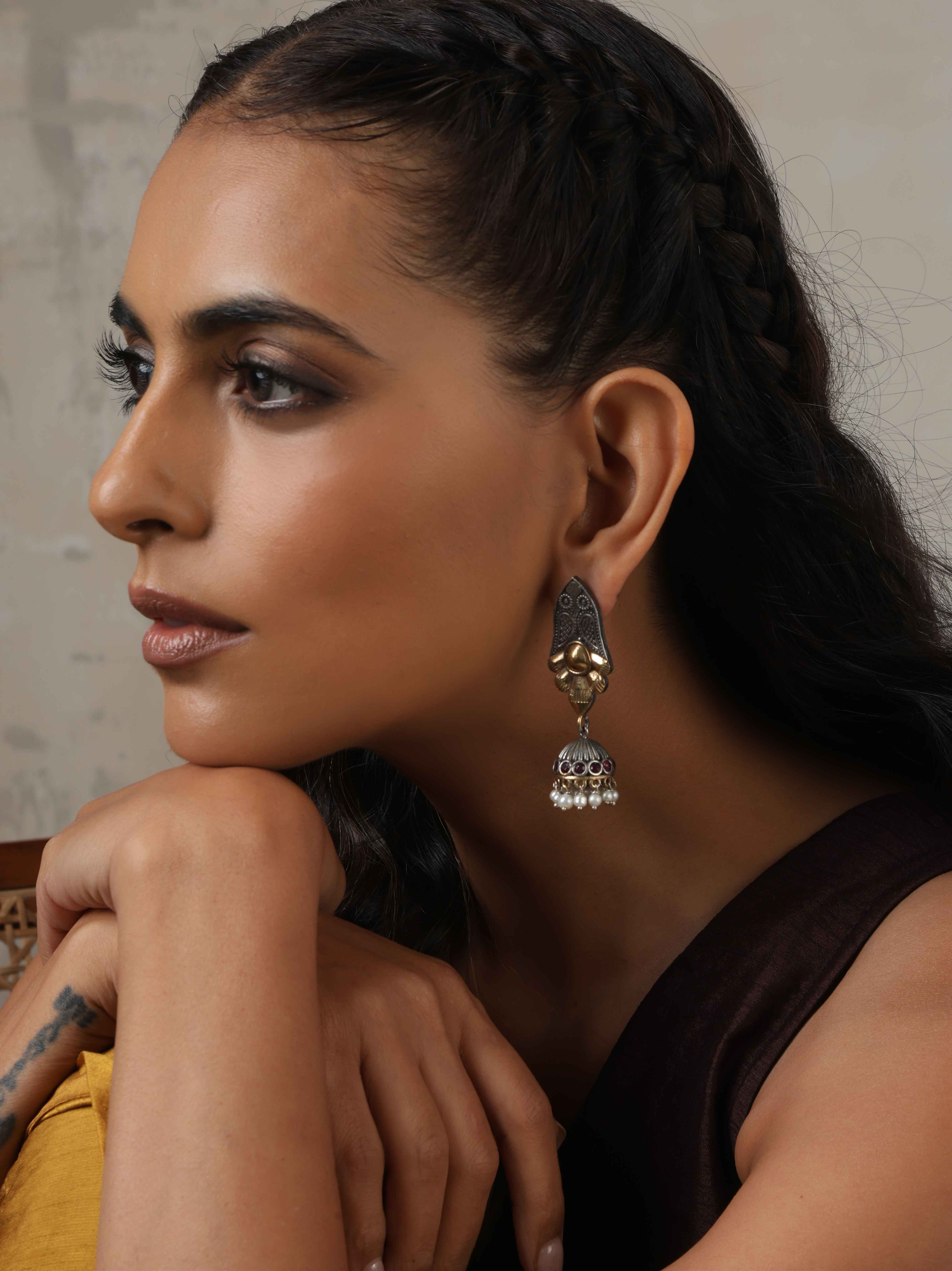 trueBrowns Silver Gold Tone Jhumka Earrings - view 4