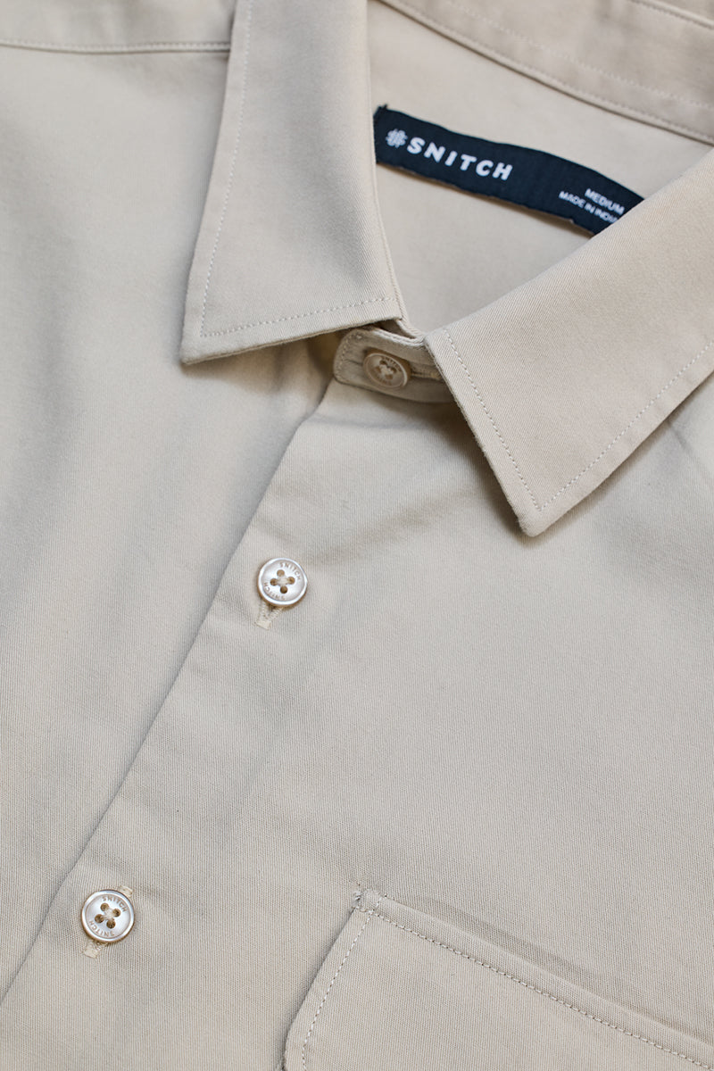 SNITCH Beige Solid Double Pocket Overshirt - view 2