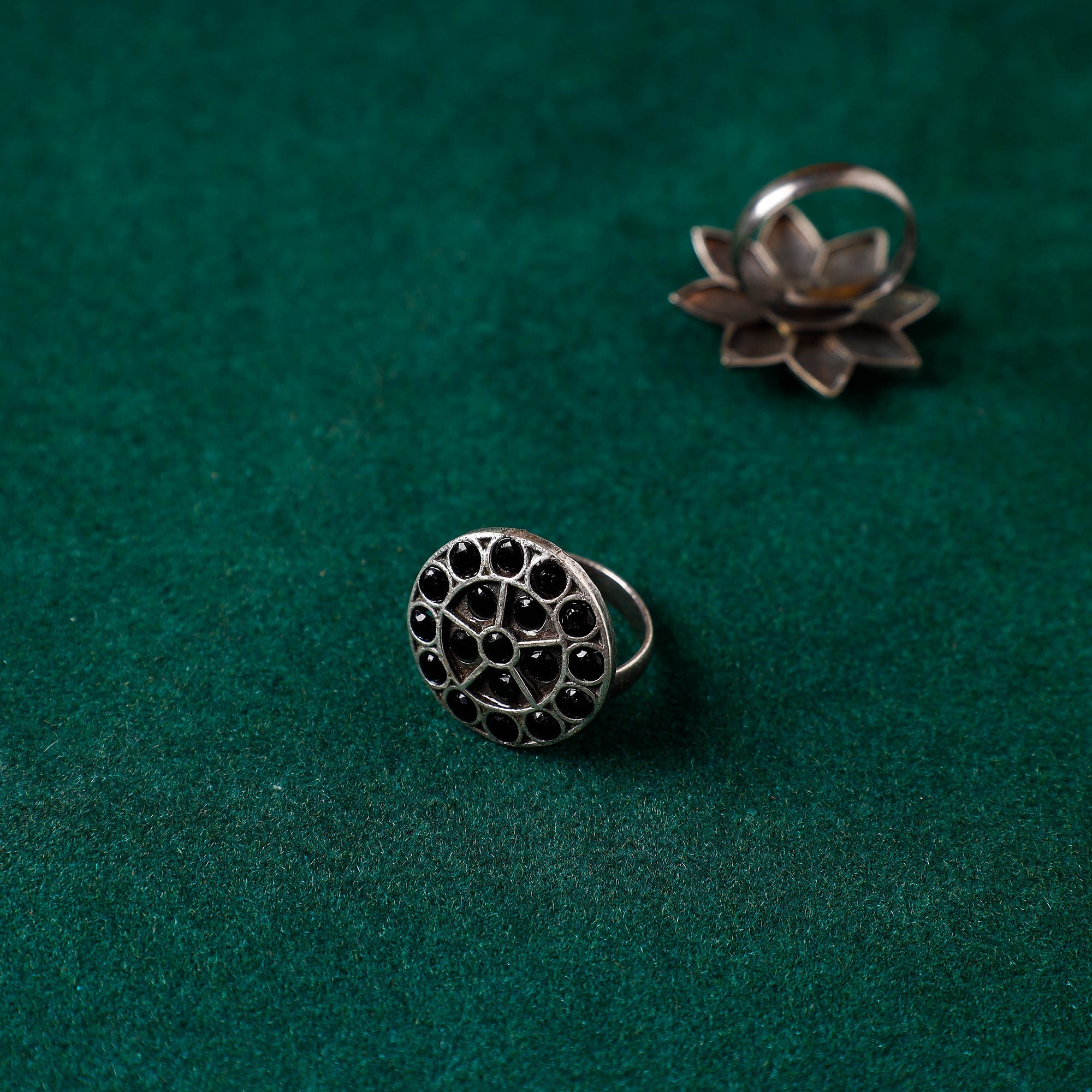 WHITE RIVER STORIES Antique Silver Finish Oxidised Brass Base Stone Work Ring (Adjustable)