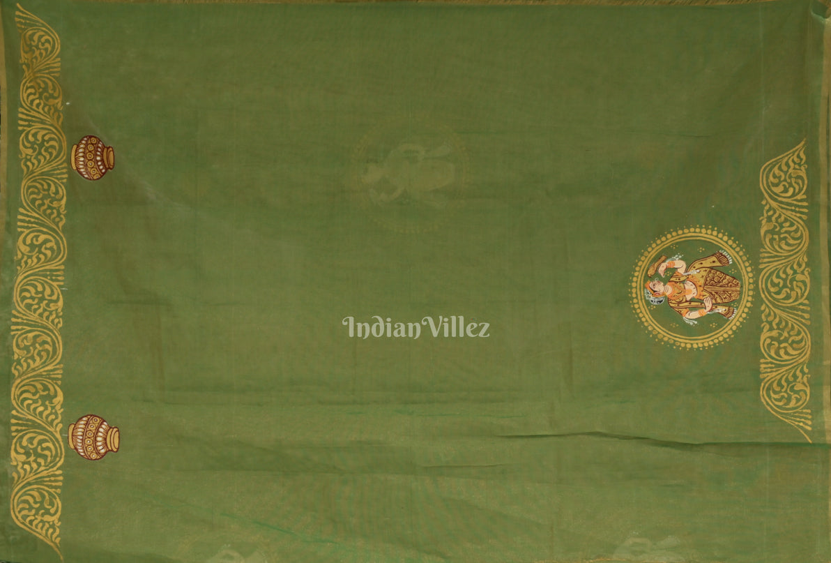 IndianVillèz Green Nartaki Theme Hand- Painted Pattachitra Saree - view 5